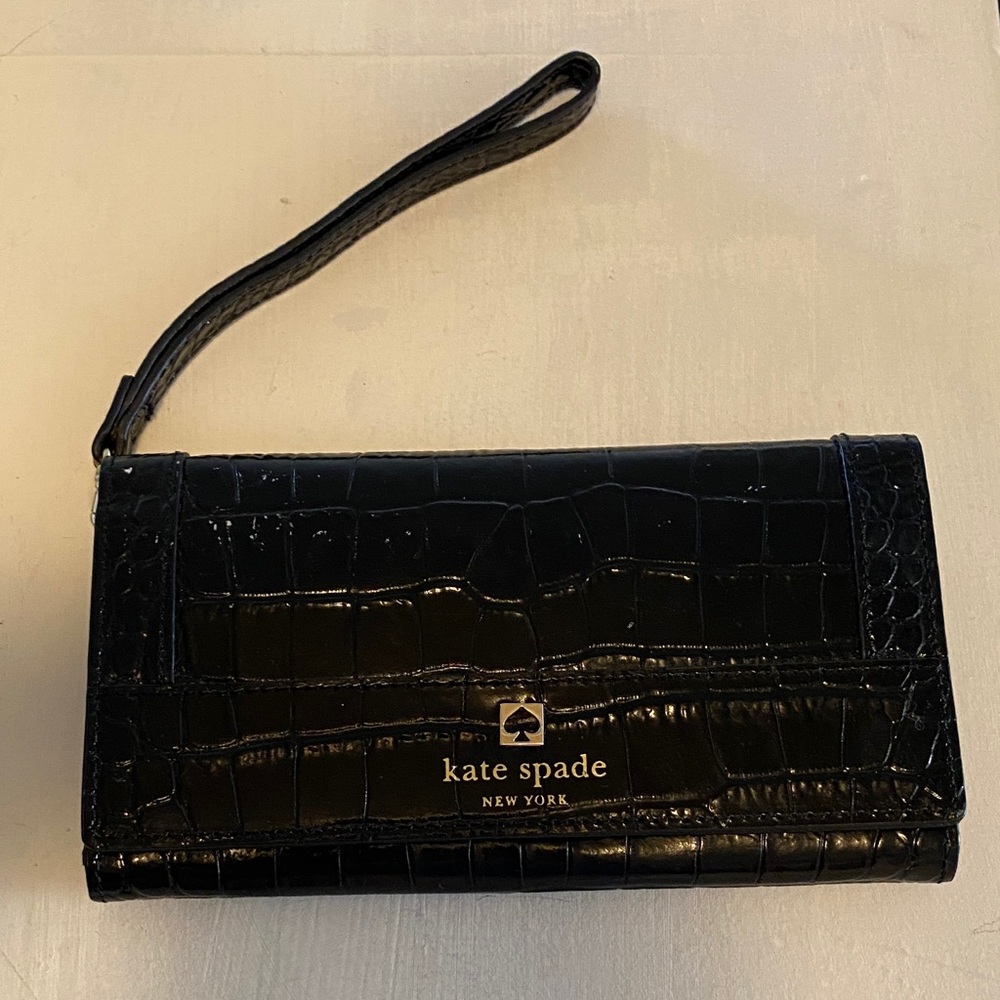 Kate Spade Black Croc-Pattern Wristlet